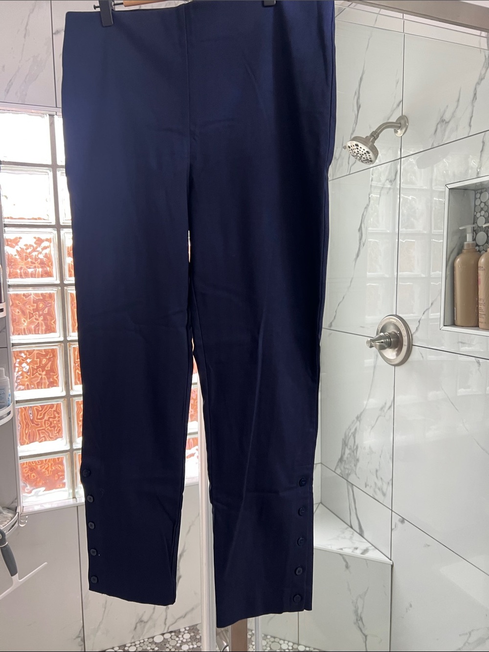 Chico’s Stretch Pull On Navy Button Cuff Straight-Leg Pants